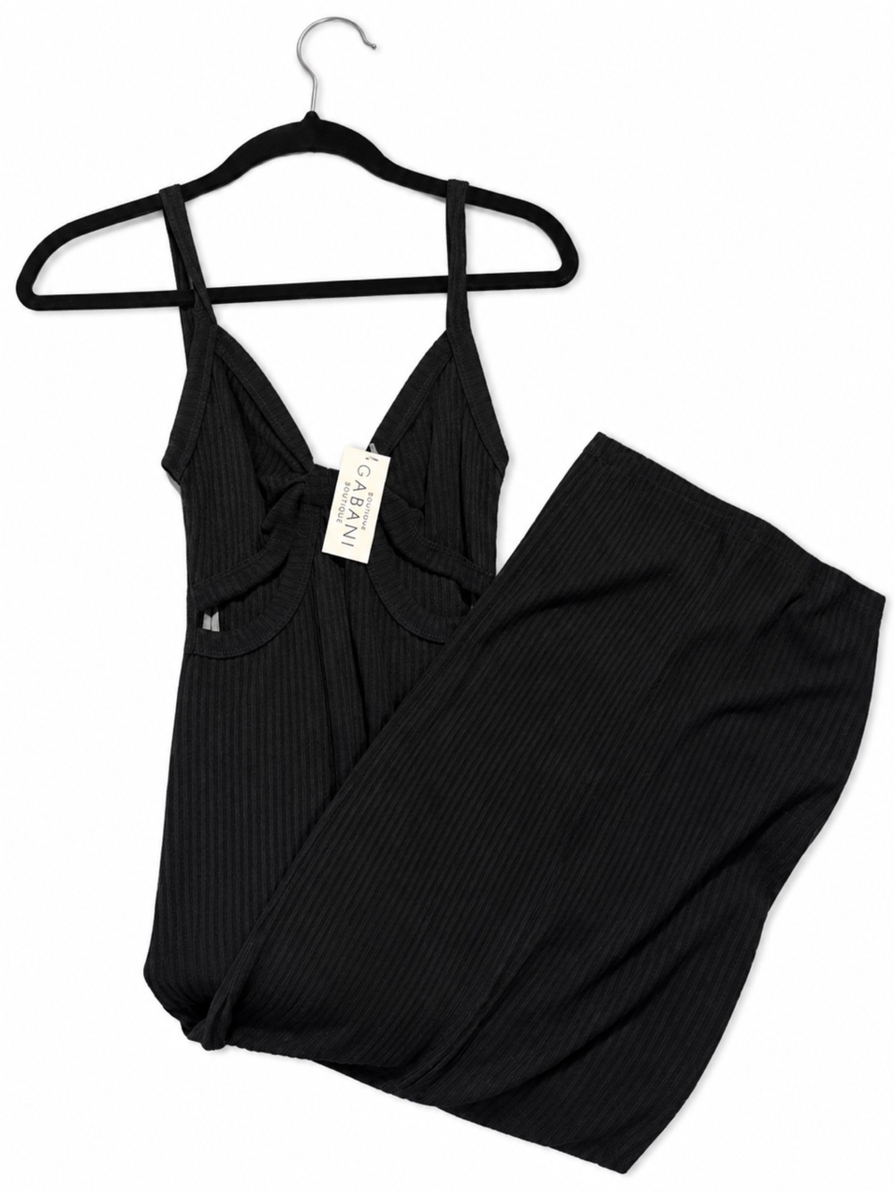 Black Ribbed Cutout Camisole Dress